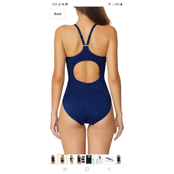 New Small 34 Baleaf Blue Racerback Athletic Training Bathing Suit Swimsuit NWT - Picture 2 of 7